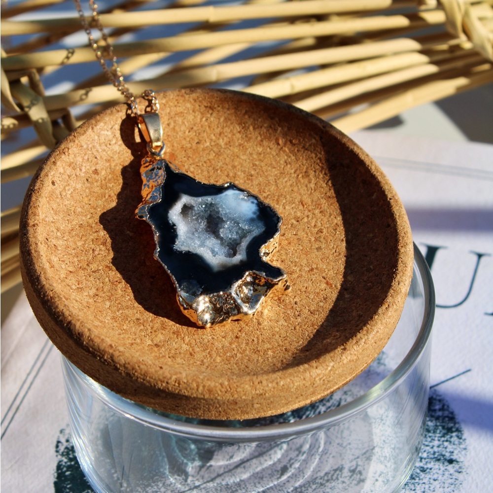 Black Agate Geode Slice Necklace